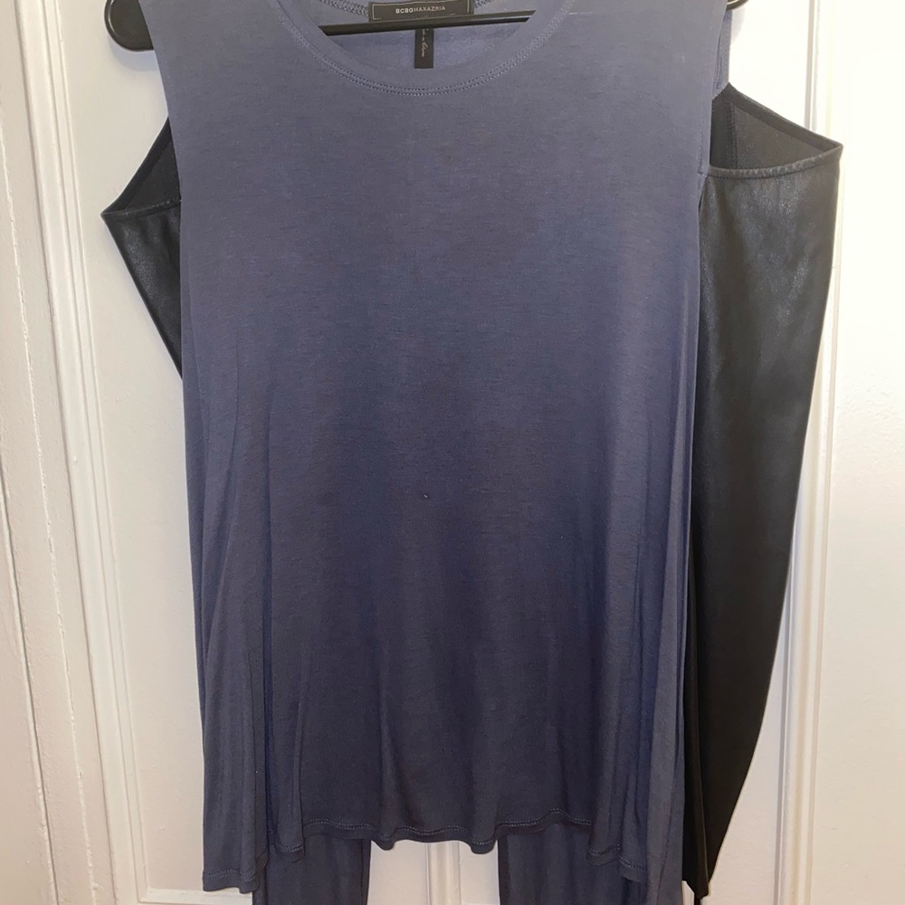 BCBG Max Azria long sleeve shirt with leather sleeves